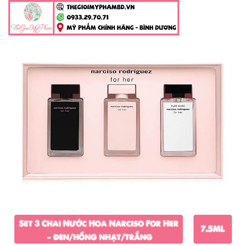 Set 3 Chai Nước Hoa Narciso Rodriguez For Her 7.5ml - đen/hồng nhạt/trắng