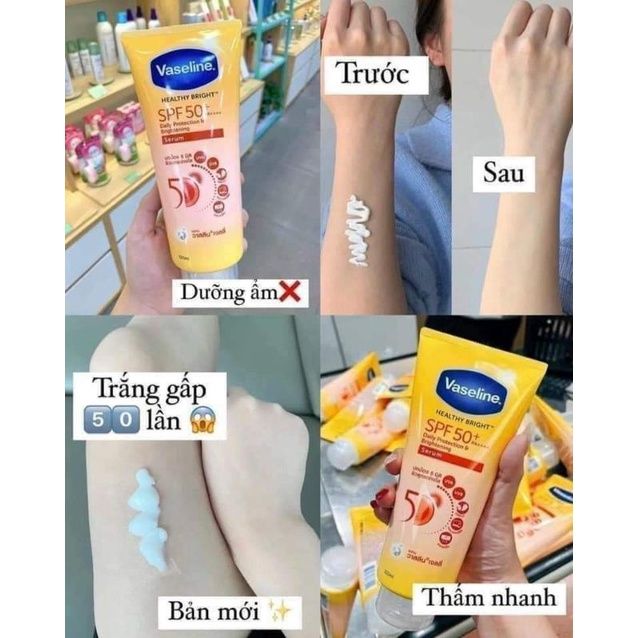 Dưỡng Thể Vaseline Healthy Bright SPF50 300ml (Tuýp Vàng)