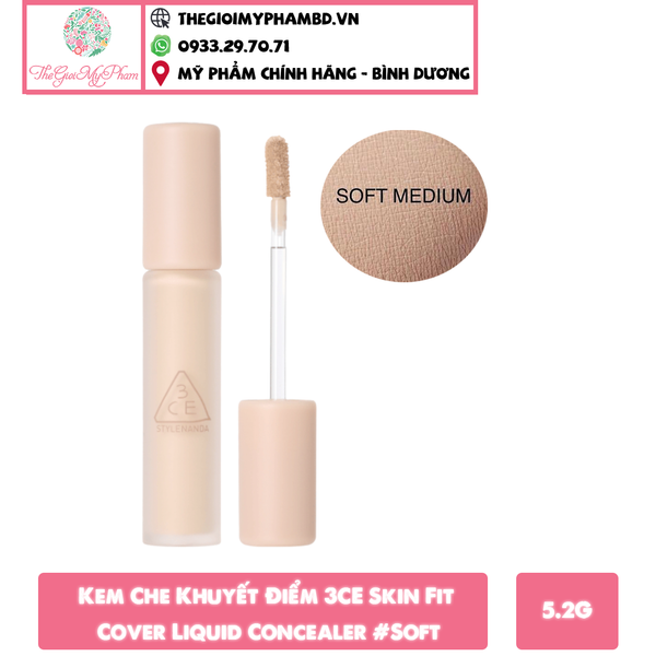 Kem Che Khuyết Điểm 3CE Skin Fit Cover Liquid Concealer #Soft