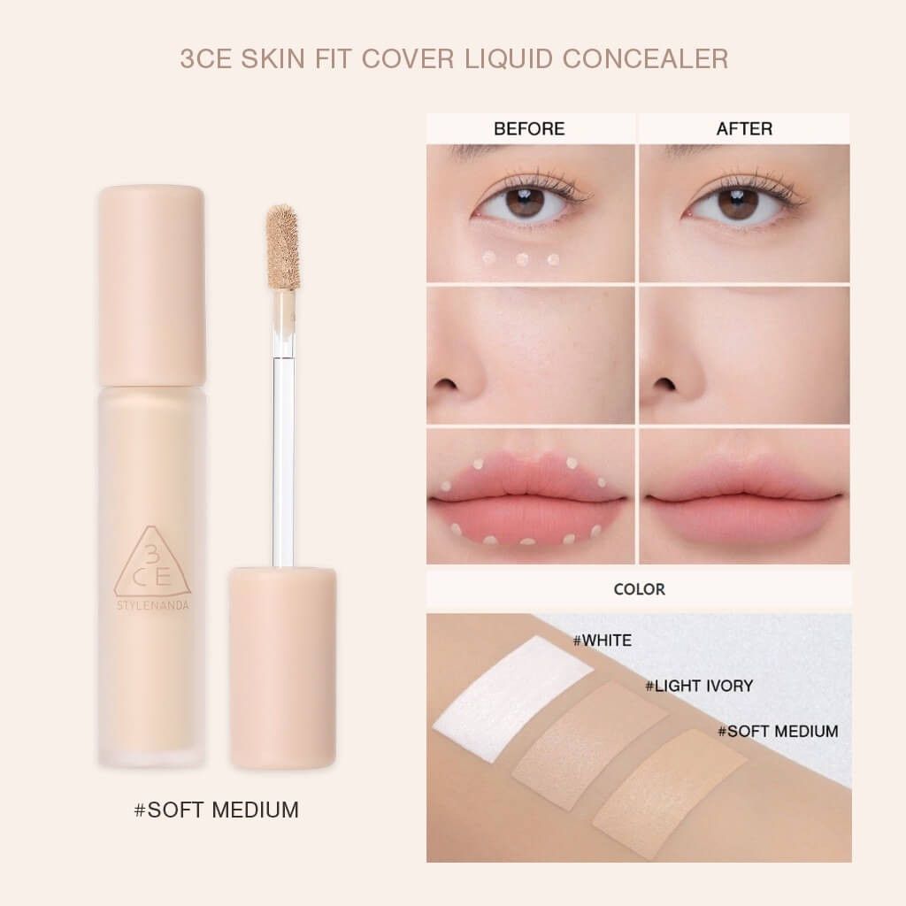 Kem Che Khuyết Điểm 3CE Skin Fit Cover Liquid Concealer #Soft