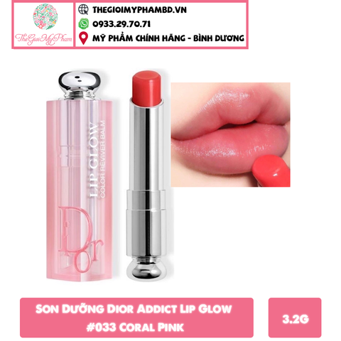 Dior - Son Dưỡng Addict Lip Glow #033 Coral (Mẫu Mới Vỏ Xanh) - Ko Tđ