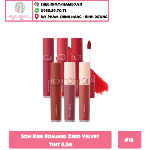 [Màu 12-17] Son Kem Romand Zero Velvet Tint 5.5g #16 Burny Nude