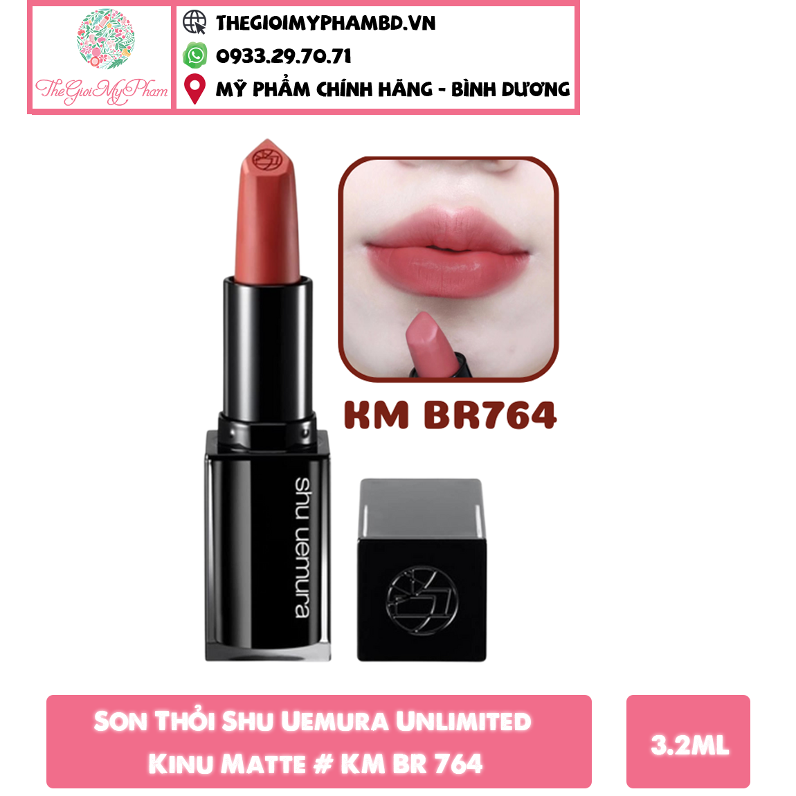 Son Thỏi Shu Uemura Unlimited Kinu Matte # KM BR 764 (Ko Tđ)