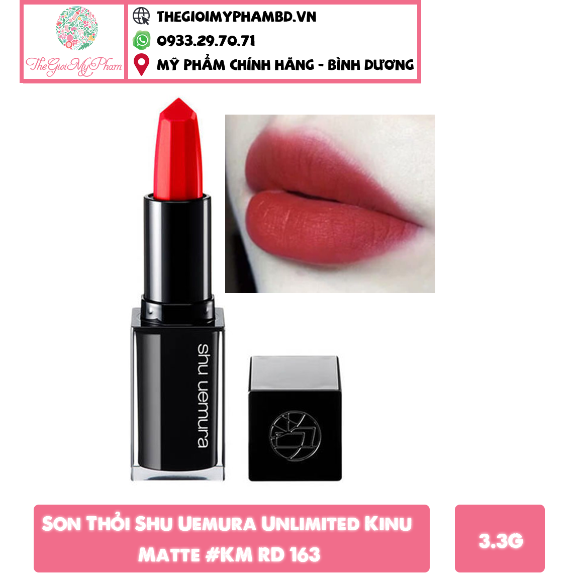 Son Thỏi Shu Uemura Unlimited Kinu Matte #KM RD 163 (Ko Tđ)