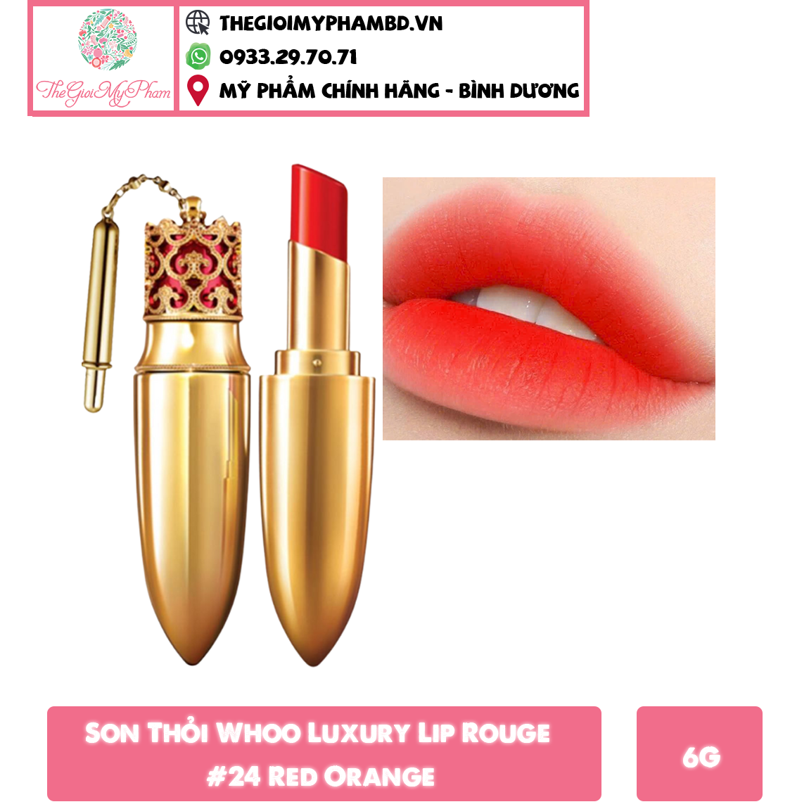 Son Thỏi Whoo Luxury Lip Rouge #24 Red Orange (Ko Tđ)