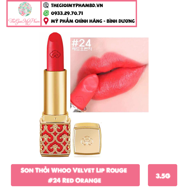 Son Thỏi Whoo Velvet Lip Rouge #24 Red Orange (Ko Tđ)