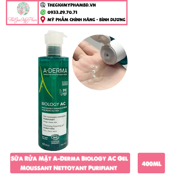 Sữa Rửa Mặt A-Derma Biology AC Cleansing Foaming Gel Purifying Organic 400ml