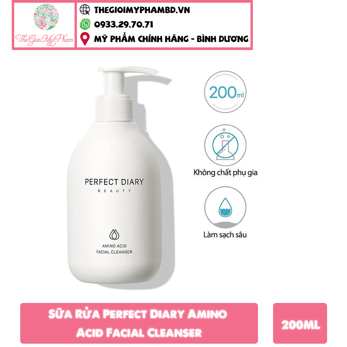 Sữa Rửa Mặt Sạch Sâu Dịu Nhẹ Perfect Diary Amino Acid Facial Cleanser 200ml