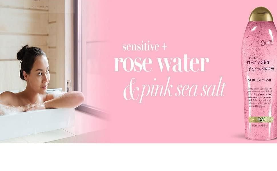 Sữa Tắm OGX Sensitive Rose Water Pink Sea Salt (577ml)