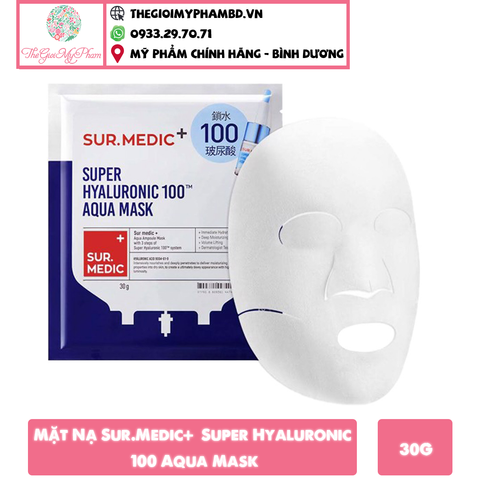 Mặt Nạ Sur.Medic+ Cấp Nước & Cấp Ẩm Chuyên Sâu Super Hyaluronic 100 Aqua Mask 30g