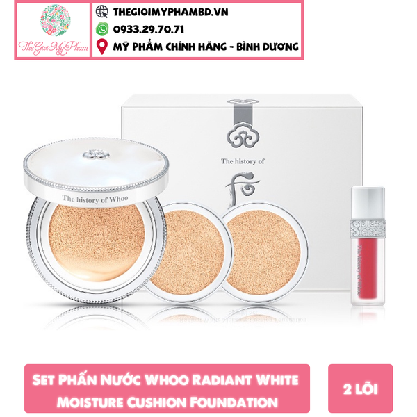 Set Phấn Nước Whoo Radiant White Moisture Cushion Foundation (Kèm 2 Lõi) Ko Tđ