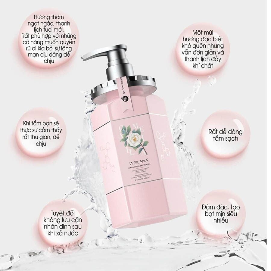 Sữa Tắm Trắng Da Hương Hoa Trà Weilaiya Niacinamide Shower Gel 450ml