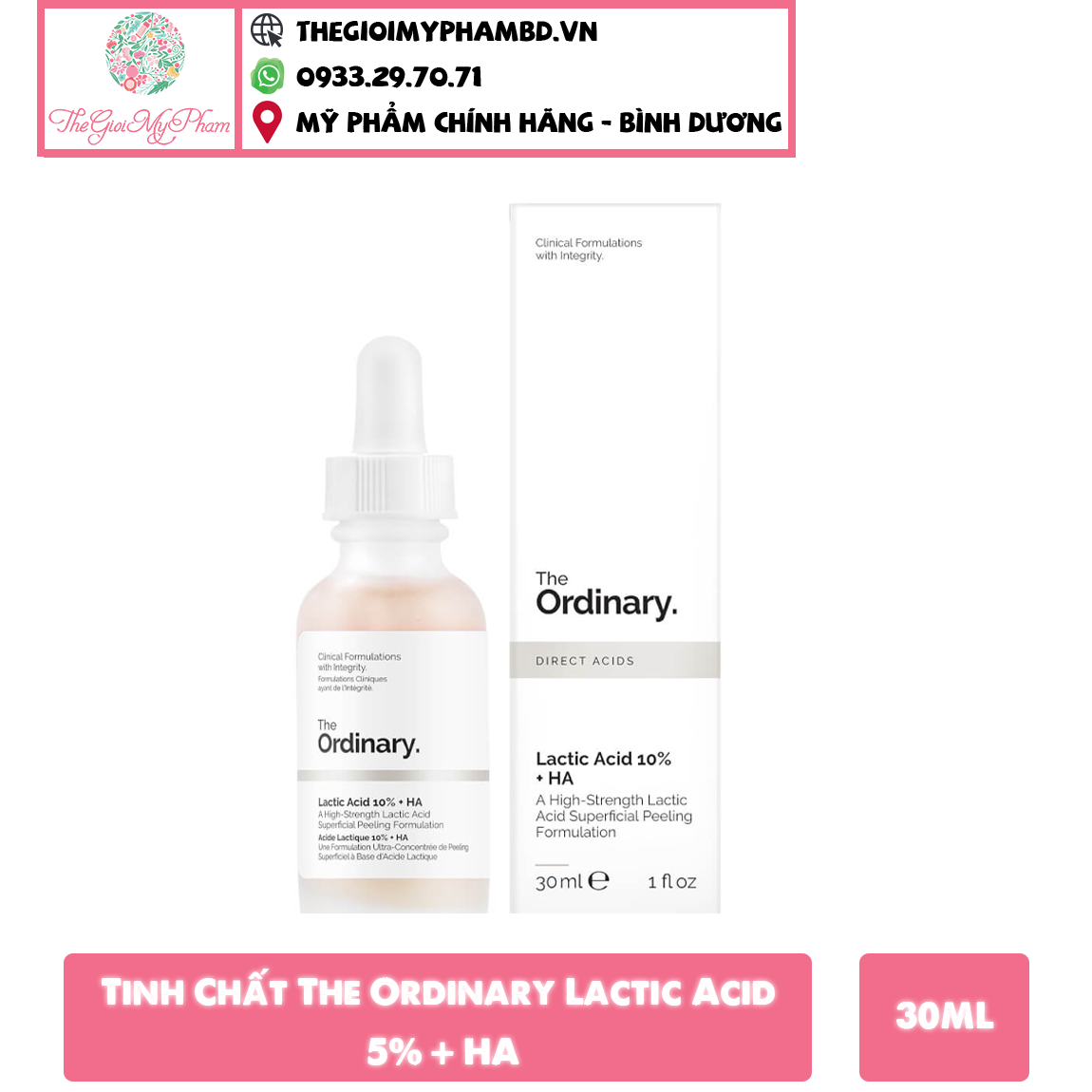 Tinh Chất The Ordinary Lactic Acid 5% + HA 30ml