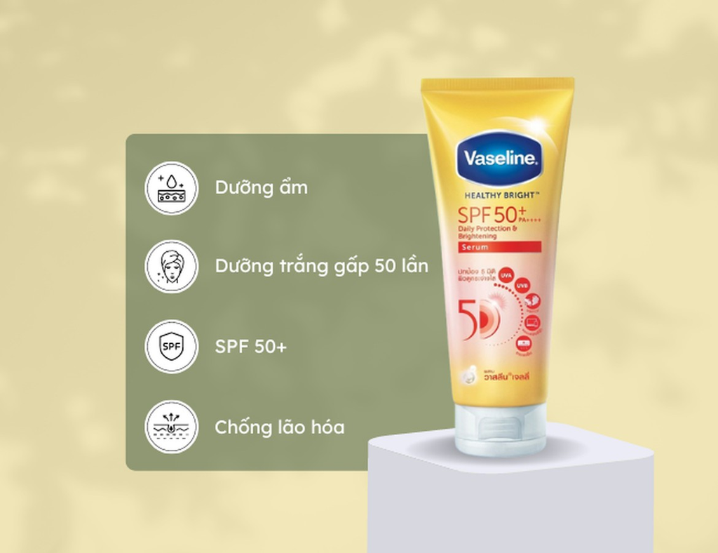 Dưỡng Thể Vaseline Healthy Bright SPF50 300ml (Tuýp Vàng)