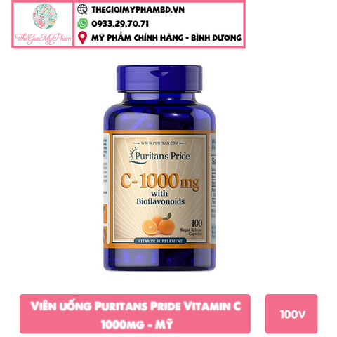 Viên Uống Tăng Sức Đề Kháng Đẹp Da Vitamin C Puritan’s Pride C - 1000mg with Bioflavonoids & with Rose Hips 100 viên