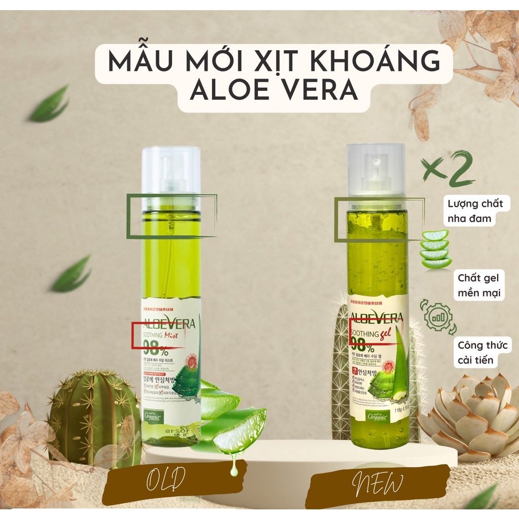 Xịt khoáng Lô Hội Aloevera 98% Soothing Gel 118ml ( Dạng Chai Vòi )