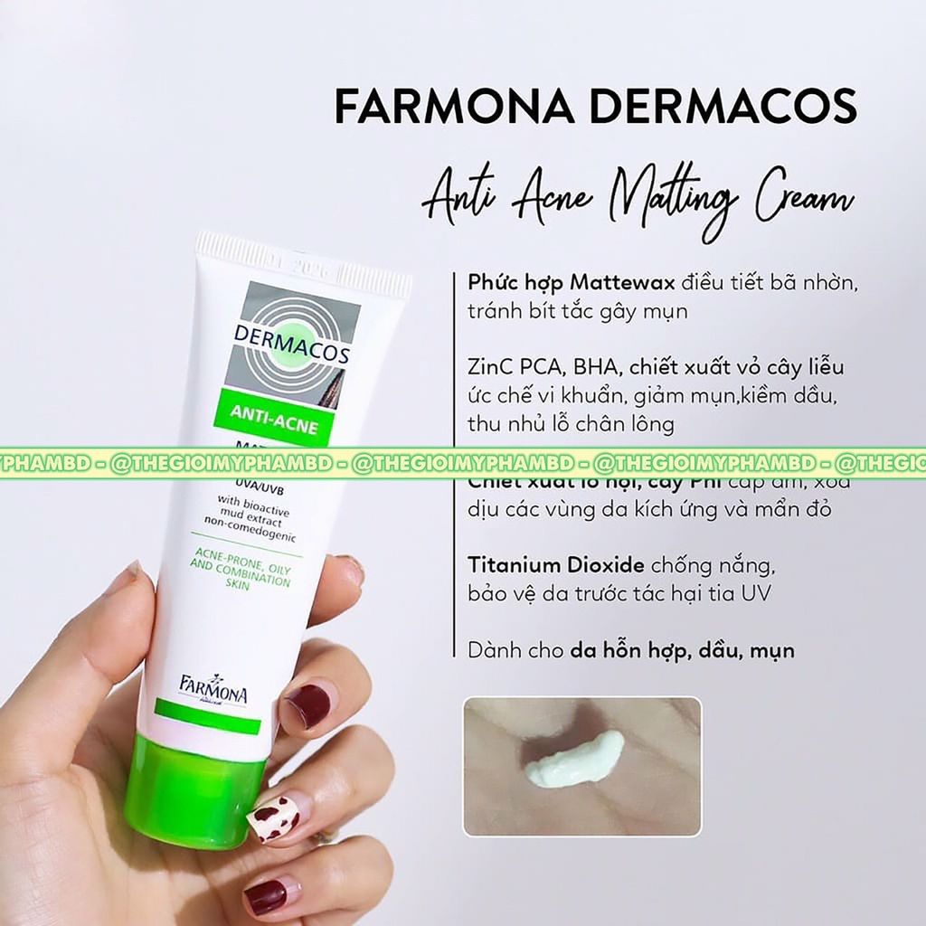Kem Giảm Bóng Dầu, Ngừa Mụn Dermacos Anti-Acne Matting Cream 50ml