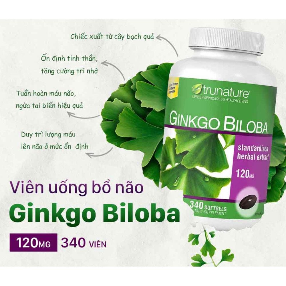 Viên Bổ Não Trunature Ginkgo Biloba 120mg 340 viên Mẫu mới