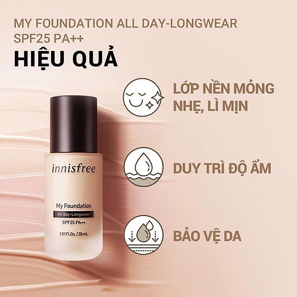 Kem Nền Kiềm Dầu Innisfree My Foundation All Day LongWear 30ml #21N Warm Vanilla