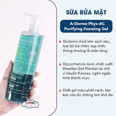 Sữa Rửa Mặt A-Derma Gel Moussant Purifiant Phys-Ac 200ml