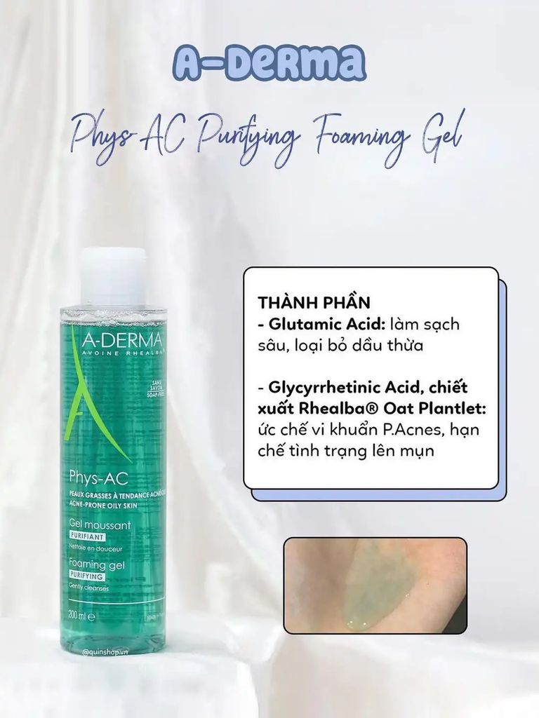 Sữa Rửa Mặt A-Derma Gel Moussant Purifiant Phys-Ac 200ml