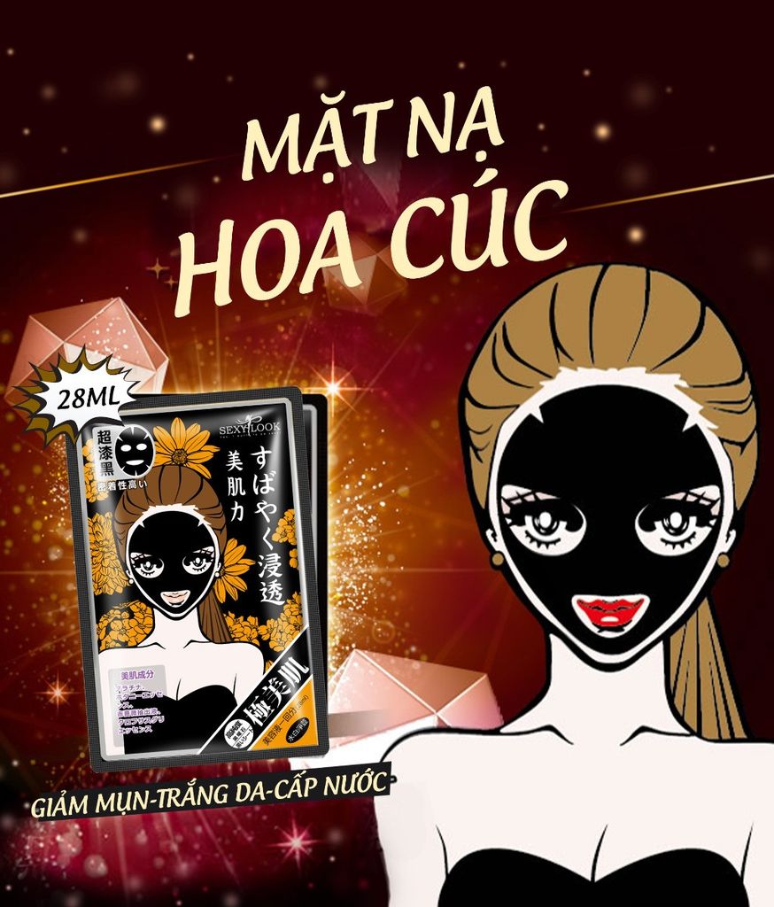 Mặt nạ Sexylook đen - trắng da + trị mụn (bông cúc vàng) New