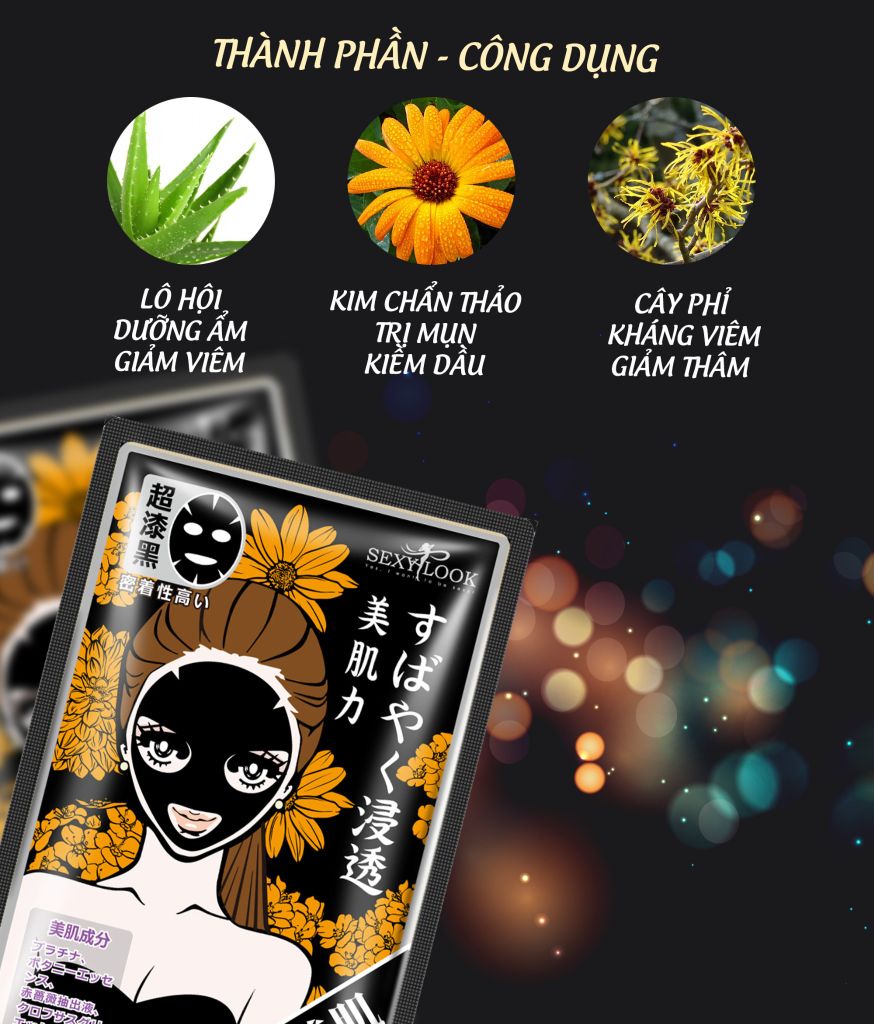 Mặt nạ Sexylook đen - trắng da + trị mụn (bông cúc vàng) New