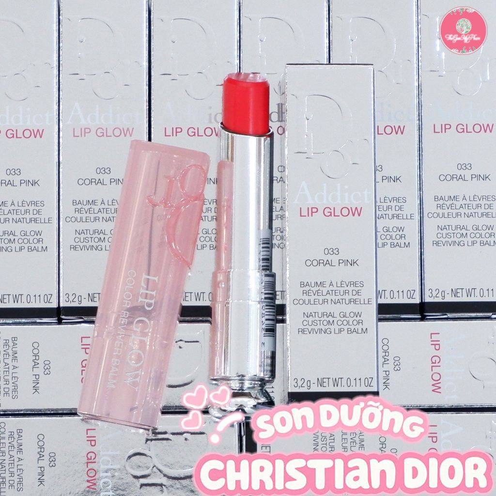 Dior - Son Dưỡng Addict Lip Glow #033 Coral (Mẫu Mới Vỏ Xanh) - Ko Tđ