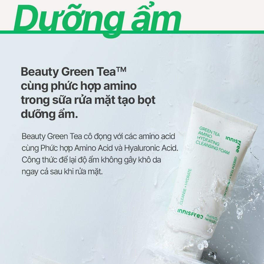 Sữa Rửa Mặt Innisfree Green Tea Amino Hydrating 150g (Mẫu mới)