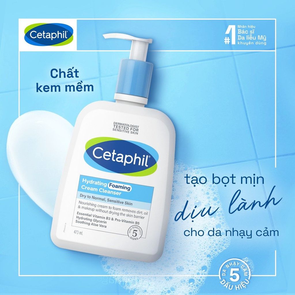 Sữa Rửa Mặt Cetaphil Hydrating Foaming Cream Cleanser Tạo Bọt Cho Da Nhạy Cảm 473ml