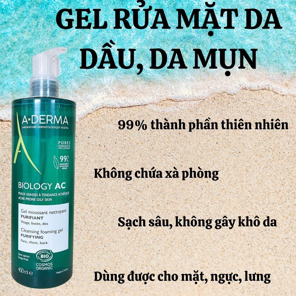 Sữa Rửa Mặt A-Derma Biology AC Cleansing Foaming Gel Purifying Organic 400ml