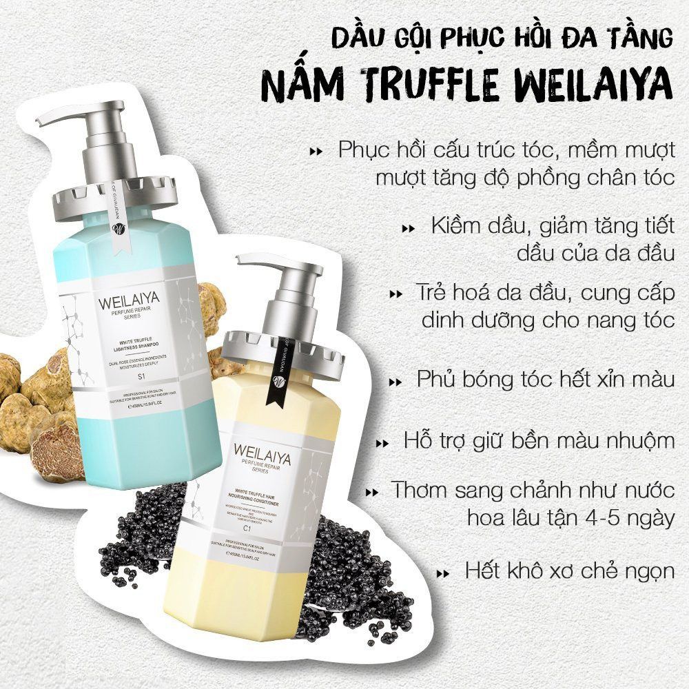 Weilaiya - Bộ Dầu Gội Xả Phục Hồi Đa Tầng Nấm Truffle Weilaiya 450ml x 2 ( ko tđ)