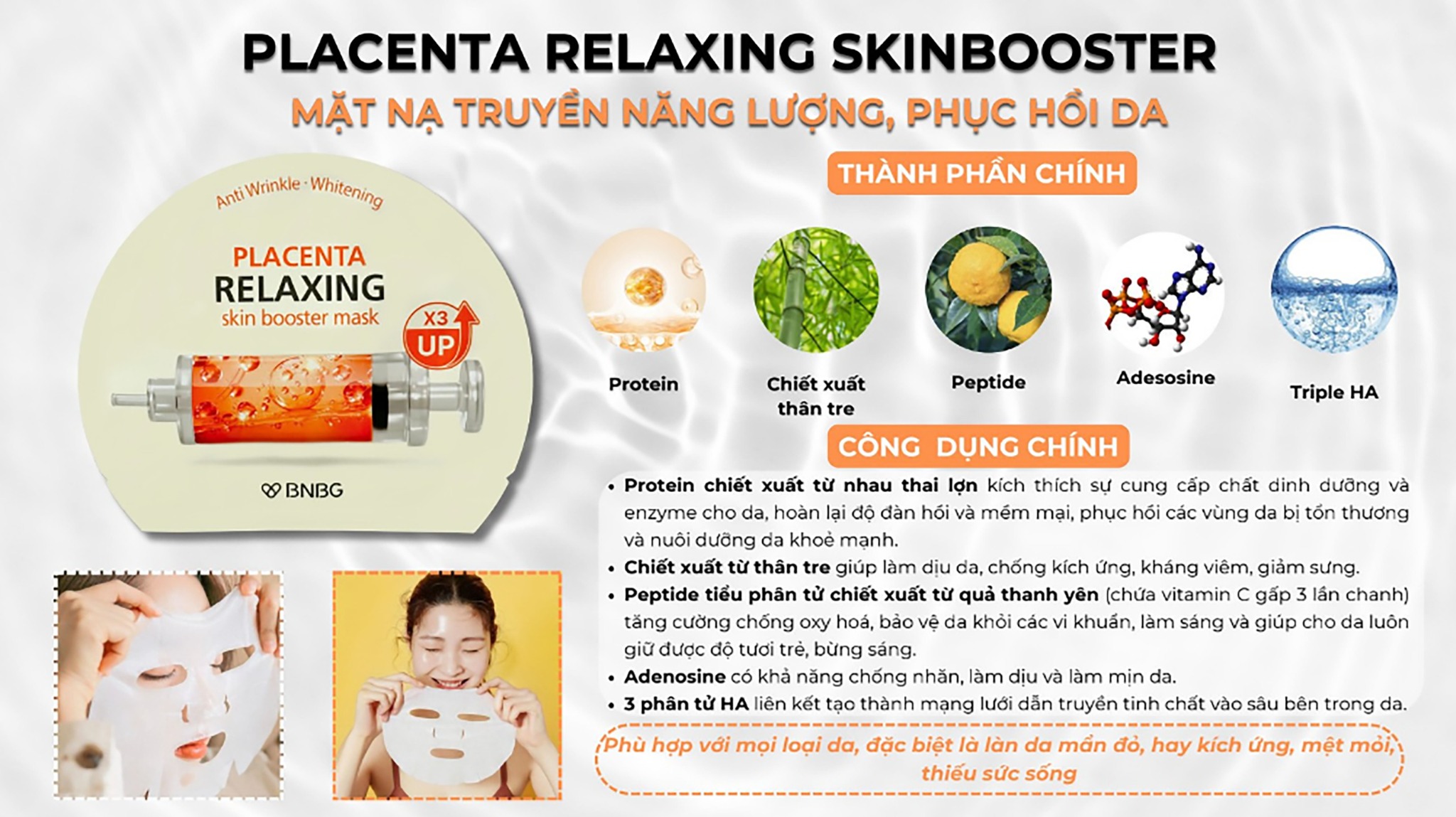 Mặt Nạ BNBG Skin Booster Mask #PlacentaBNBG Skin Booster Mask #Placenta  Relaxing ( Cam ) – Thế Giới Mỹ Phẩm Bình Dương