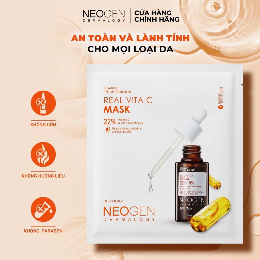 Mặt Nạ Neogen Serum X3 Dưỡng Trắng Mờ Thâm Neogen Real Vita C Mask 22%