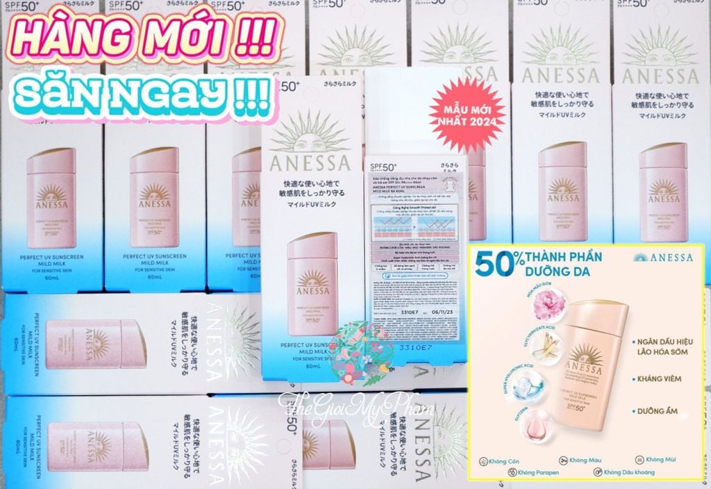 Sữa Chống Nắng Anessa Cho Da Nhạy Cảm 60ml #Hồng (Mẫu 2024 có hộp) - Ko Tđ