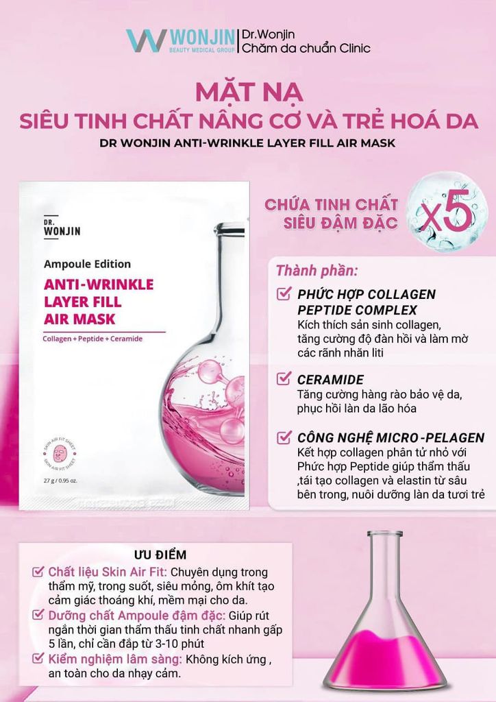 Mặt Nạ Wonjin Ampoule #Anti-Wrinkle (Hồng)