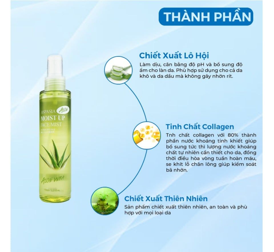 Xịt Khoáng Aspasia Moist Up Face Mist Aloe 150mlXịt Khoáng Aspasia