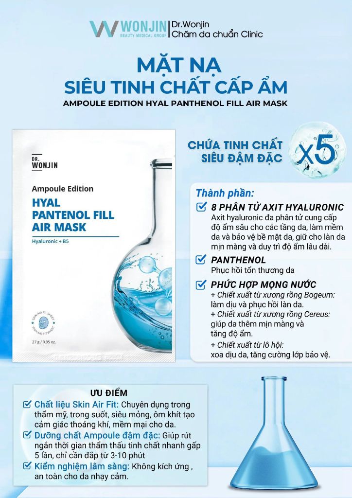 Mặt Nạ Wonjin Ampoule #Hyal Pantenol Fill Air Mask (Xanh Dương)