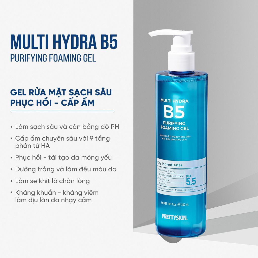 Gel Rửa Mặt Pretty Skin Multi Hydra B5 Purifying Foaming Gel 300ml
