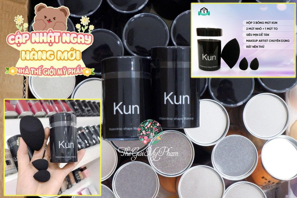 Bông Mút Tán Kem Nền KUN Đen ( 1 Lớn + 2 Nhỏ)