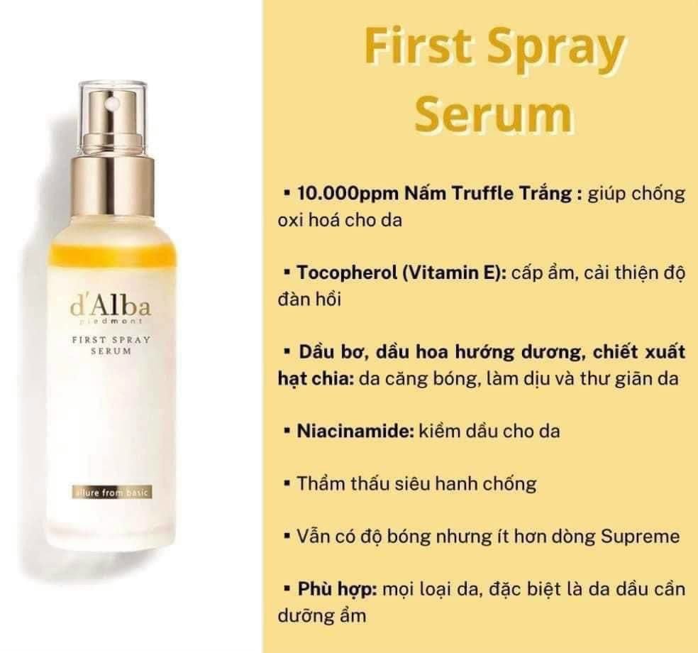 Xịt Khoáng Cấp ẩm Căng Bóng Da D'Alba White Truffle First Spray Serum 100ml (Vàng)
