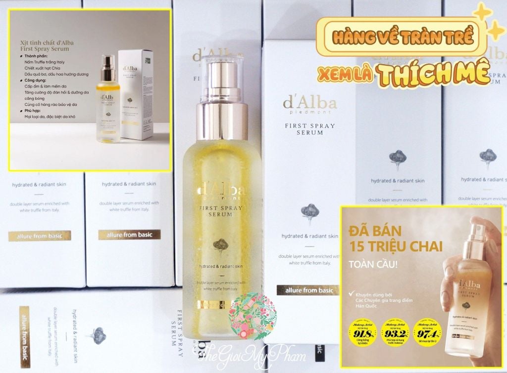 Xịt Khoáng Cấp ẩm Căng Bóng Da D'Alba White Truffle First Spray Serum 100ml (Vàng)