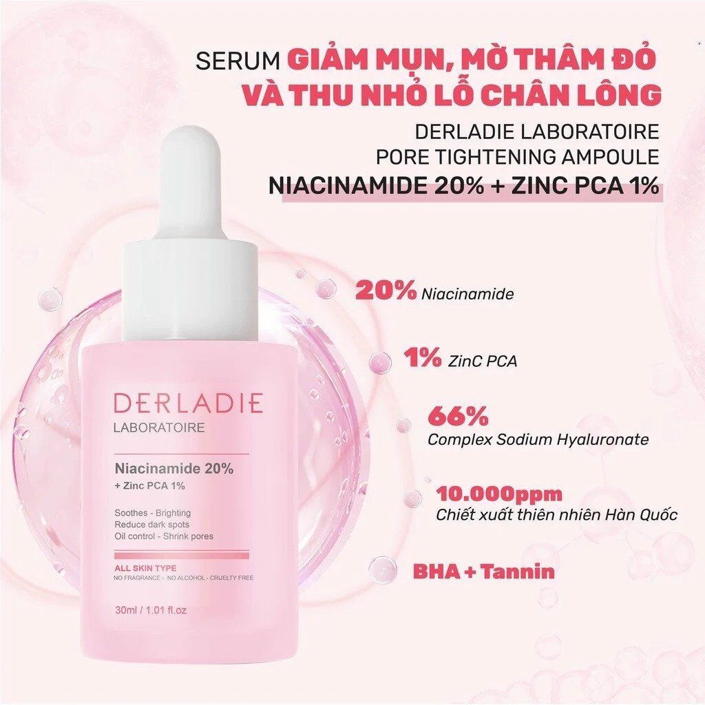 Serum Derladie Niacinamide 20% Giảm Mụn, Mờ Thâm Đỏ 30ml