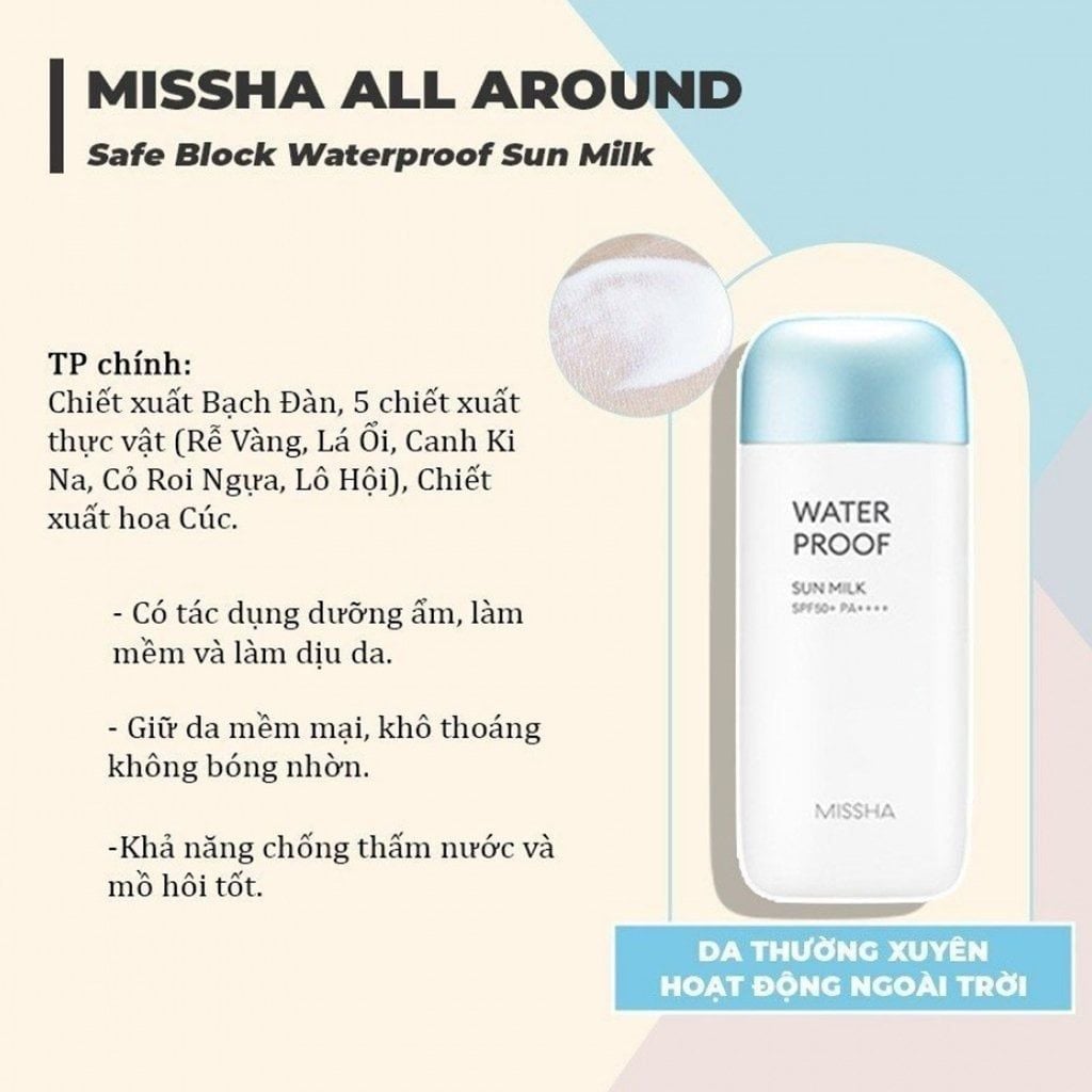 Missha - Kem Chống Nắng Water Proof Sun Milk 70ml (Xanh)