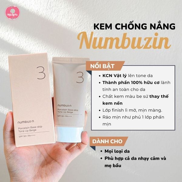Kem Chống Nắng Nâng Tone Da Numbuzin Porcelain Base Skip Tone Up Beige No.3 50ml