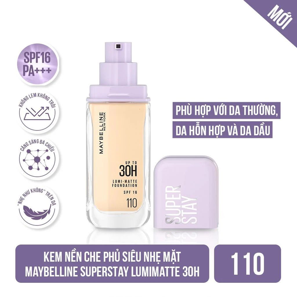 Kem Nền Maybelline Super Stay Up To 30h Lumi Matte Foundation SPF16 35ml #110