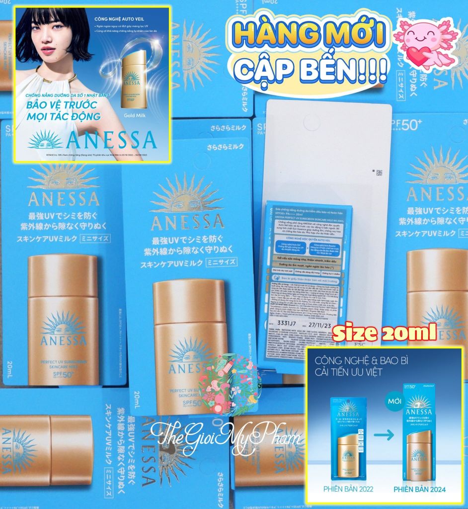 Sữa Chống Nắng Anessa Dưỡng Da Kiềm Dầu 20ml #Vàng (Mẫu 2024 có hộp) Mini
