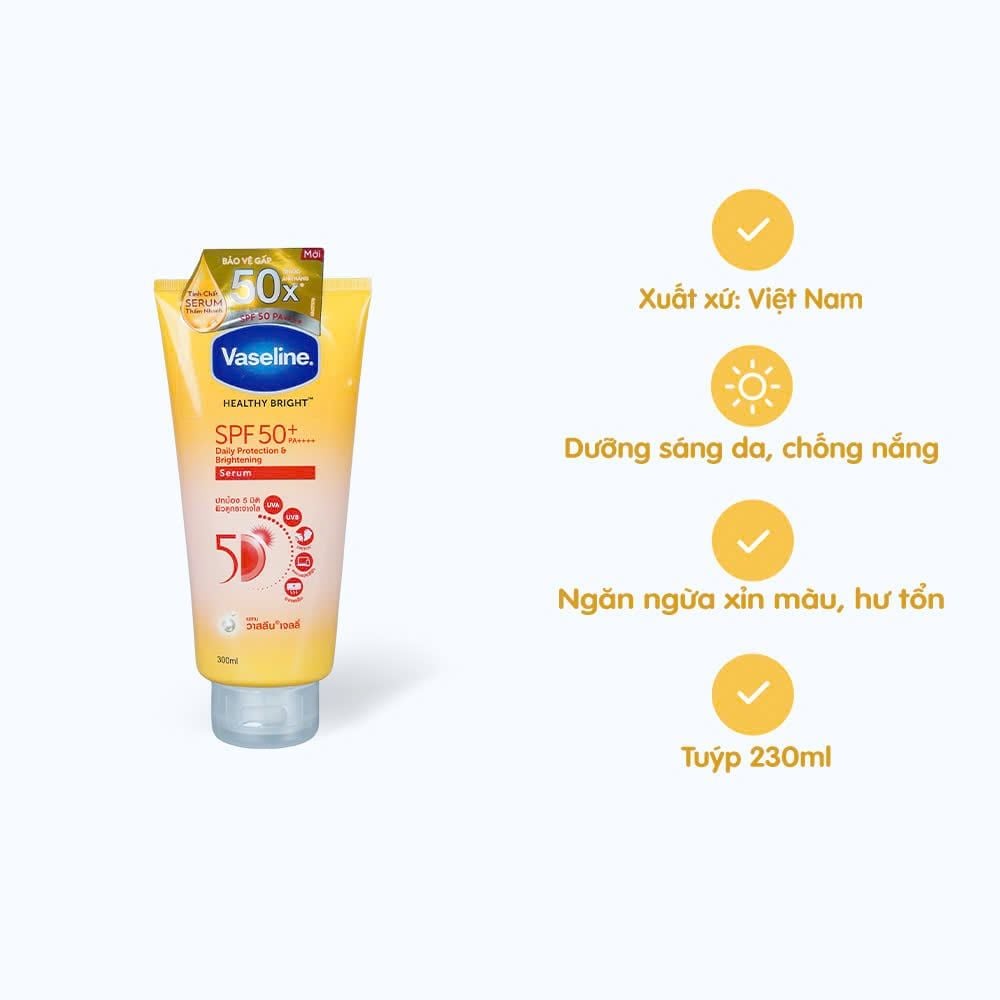 Dưỡng Thể Vaseline Healthy Bright SPF50 70ml (Tuýp Vàng) mini