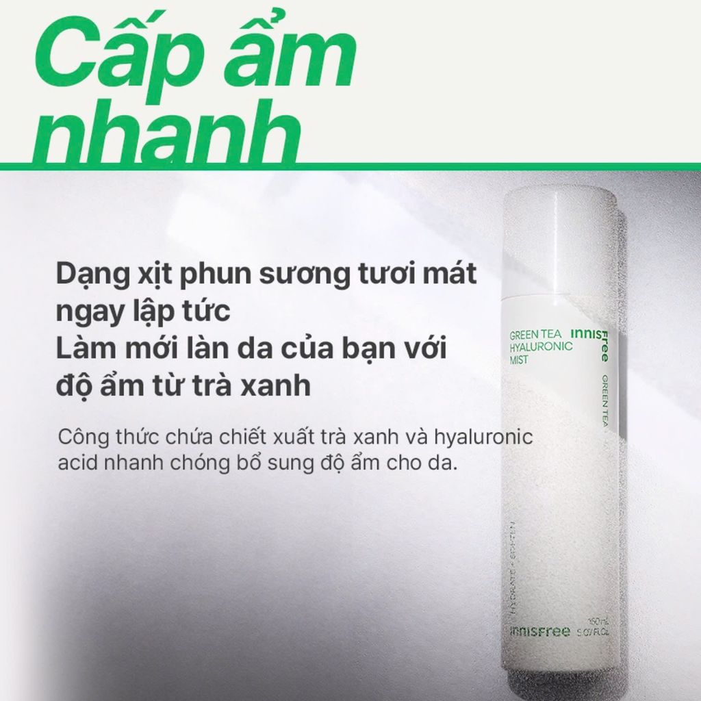 Xịt Khoáng Dưỡng Ẩm innisfree Green Tea Hyaluronic Mist 150ml