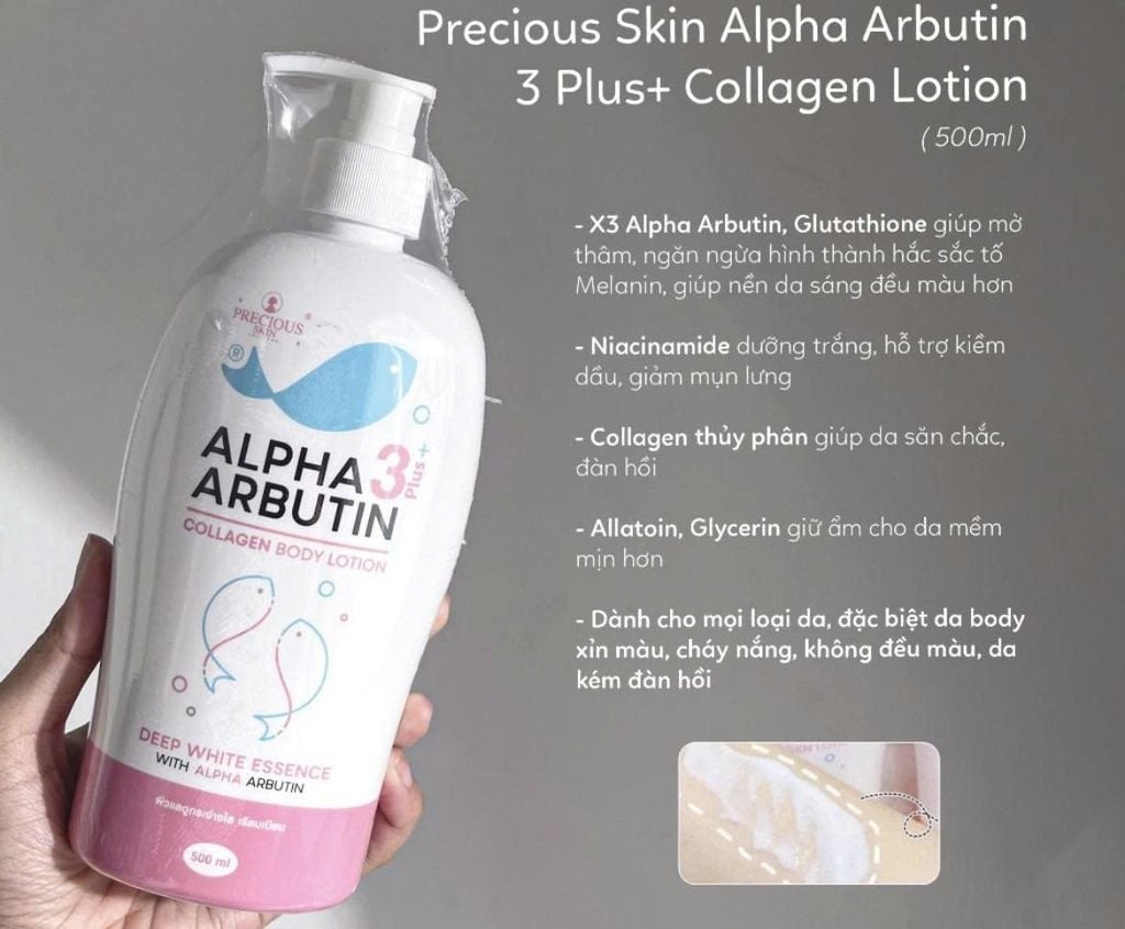 Sữa Dưỡng Thể Precious Skin Alpha Arbutin Collagen Lotion 3Plus+ 500ml